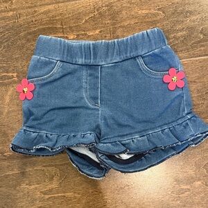 Marc Jacobs Blue Jean Shorts with Pink Flower Details